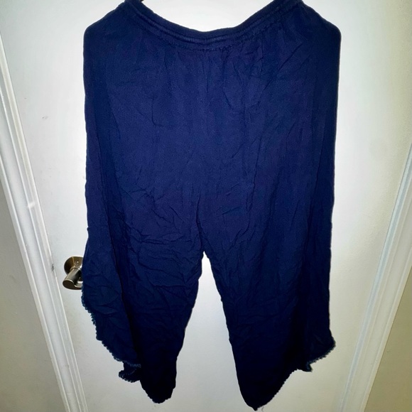 Angie Navy Textured Fabric Palazzo Pants - Picture 6 of 8